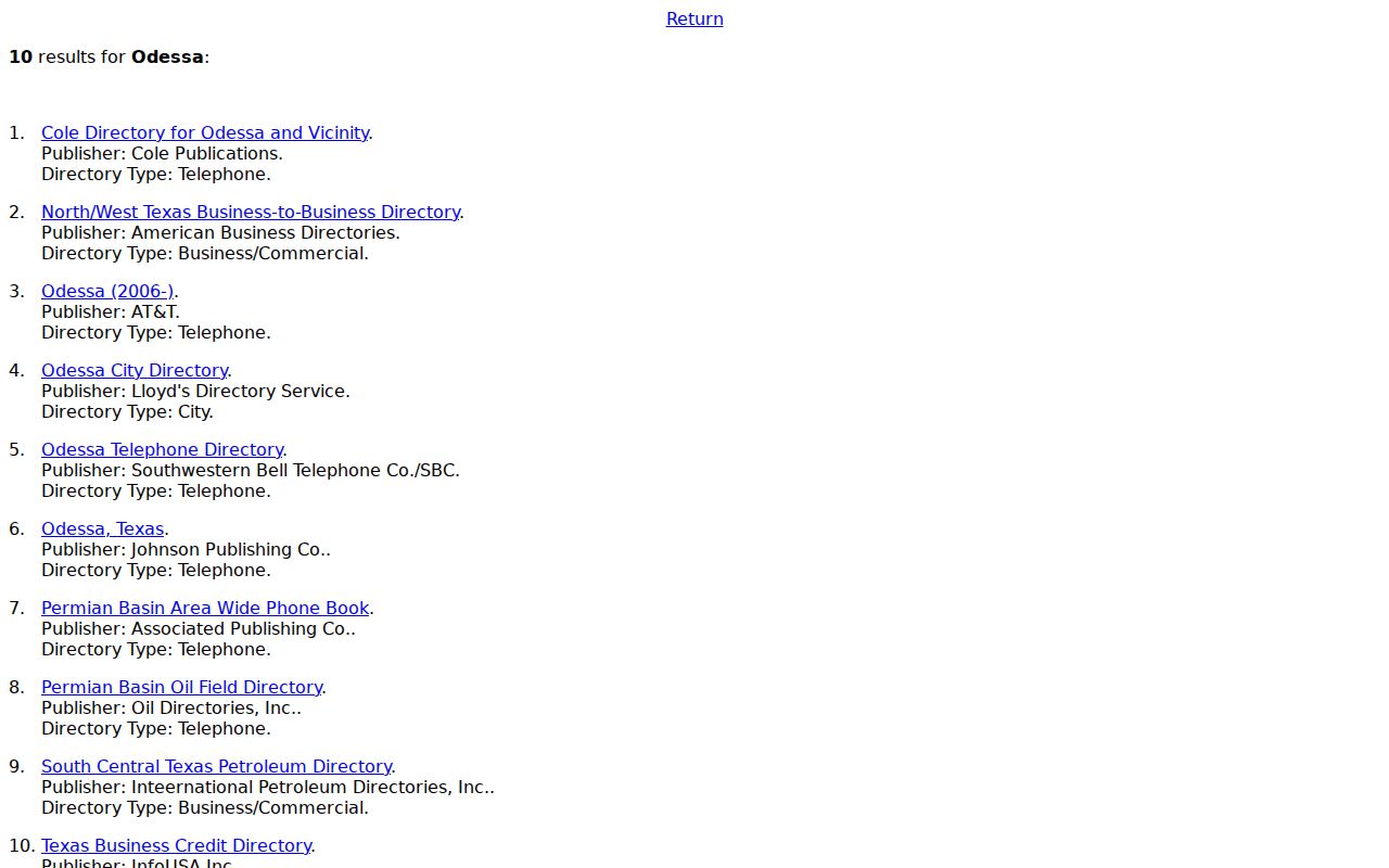 Odessa city directory catalog results at the UT Austin Briscoe Center